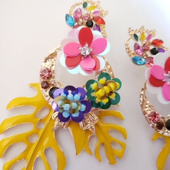 Zara Tropical Leaves Drop Earrings - Picture 3 of 14